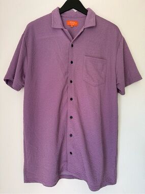 Negative Space Purple Waffle Knit Button Down Camp Shirt Short Sleeve Large